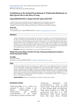 Contributions to the Leaf and Stem Anatomy of Tradescantia Fluminensis: an Alien Species New to the Flora of Turkey