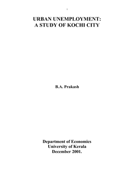 Urban Unemployment: a Study of Kochi City