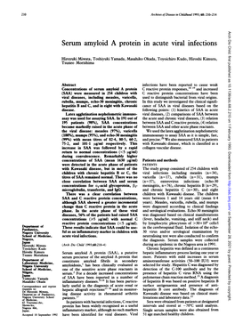 Serum Amyloid a Protein in Acute Viral Infections