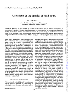 Assessment of the Severity of Head Injury