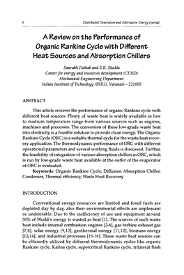 A Review on the Performance of Organic Rankine Cycle with Different Heat Sources and Absorption Chillers