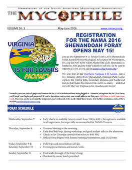 Registration for the Nama 2016 Shenandoah Foray