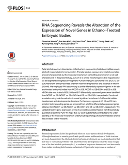 RNA Sequencing Reveals the Alteration of the Expression of Novel Genes in Ethanol-Treated Embryoid Bodies