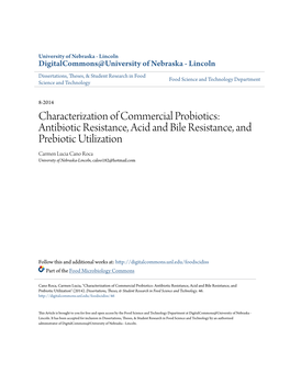 Characterization of Commercial Probiotics: Antibiotic Resistance