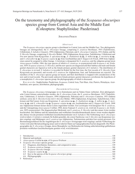 On the Taxonomy and Phylogeography of the Scopaeus Obscuripes Species Group from Central Asia and the Middle East (Coleoptera: Staphylinidae: Paederinae)