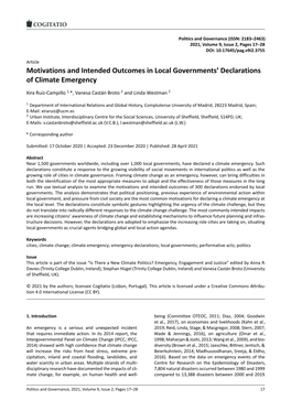 Motivations and Intended Outcomes in Local Governments' Declarations