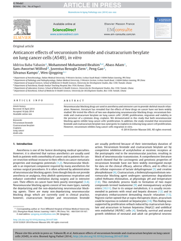 Anticancer Effects of Vecuronium Bromide and Cisatracurium Besylate