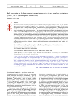 Path Integration As the Basic Navigation Mechanism of the Desert Ant Cataglyphis Fortis (FOREL, 1902) (Hymenoptera: Formicidae)