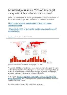 Murdered Journalists: 90% of Killers Get Away with It but Who Are the Victims?