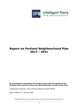 Report on Portland Neighbourhood Plan 2017 - 2031