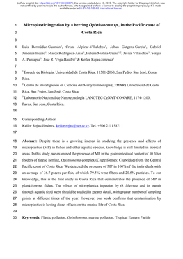 Microplastic Ingestion by a Herring Opisthonema Sp., in the Pacific Coast Of