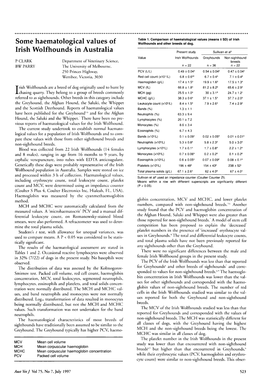 Some Haematological Values of Irish Wolfhounds in Australia