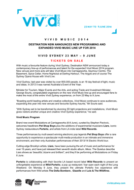 V I V I D M U S I C 2 0 1 4 Destination Nsw Announces