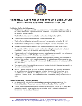 Historical Facts About Wyoming's Legislative Sessions