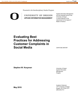 Evaluating Best Practices for Addressing Customer Complaints in Social Media CAPSTONE REPORT