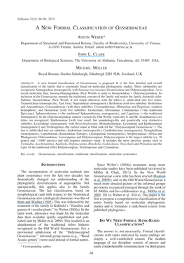 A New Formal Classification of Gesneriaceae Is Proposed