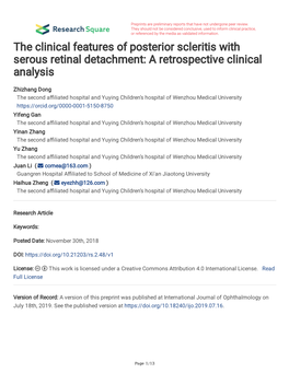 The Clinical Features of Posterior Scleritis with Serous Retinal Detachment: a Retrospective Clinical Analysis