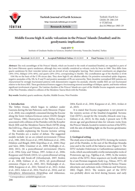 Middle Eocene High-K Acidic Volcanism in the Princes' Islands