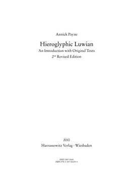 Hieroglyphic Luwian. an Introduction with Original Texts