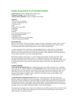Abiotic Components of a Freshwater System