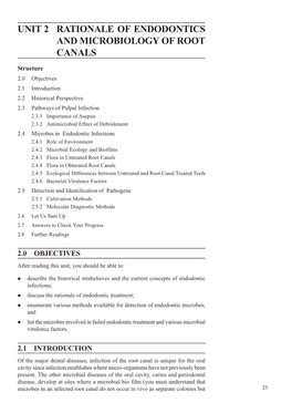 UNIT 2 RATIONALE of ENDODONTICS and Microbiology of Root Canals and MICROBIOLOGY of ROOT CANALS