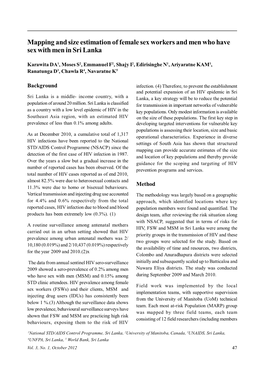 Mapping and Size Estimation of Female Sex Workers and Men Who Have Sex with Men in Sri Lanka