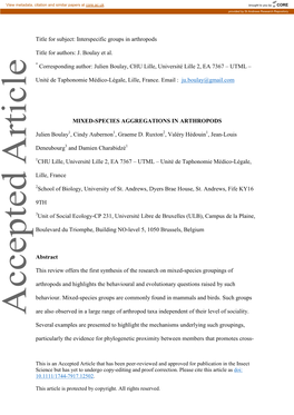 Mixed&#X02010;Species Aggregations in Arthropods