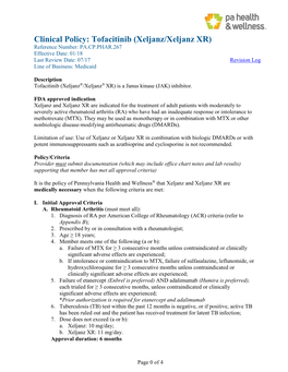 Clinical Policy: Tofacitinib (Xeljanz/Xeljanz