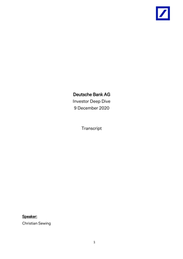 Deutsche Bank AG Investor Deep Dive 9 December 2020 Transcript