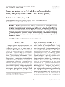 Karyotype Analysis of an Endemic Korean Torrent Catfish Liobagrus Hyeongsanensis (Siluriformes: Amblycipitidae)
