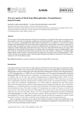 Two New Species of Shrub Frogs (Rhacophoridae: Pseudophilautus) from Sri Lanka