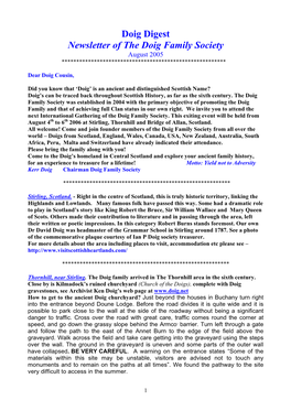 Doig Digest Newsletter of the Doig Family Society August 2005 ********************************************************