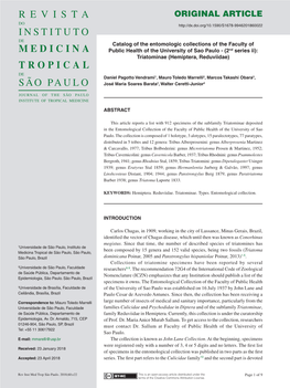 Catalog of the Entomologic Collections of the Faculty of Public Health of the University of Sao Paulo - (2Nd Series Ii): Triatominae (Hemiptera, Reduviidae)