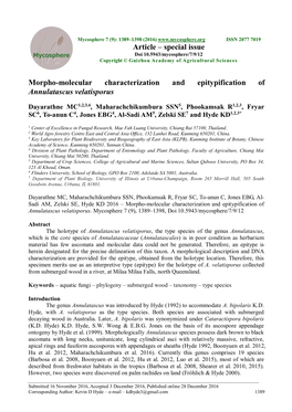 Morpho-Molecular Characterization and Epitypification of Annulatascus Velatisporus Article