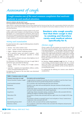 Assessment of Cough Cough Remains One of the Most Common Complaints That Motivate Patients to Seek Medical Attention