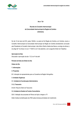 Ata N.º 24 Reunião Do Conselho Intermunicipal Da Comunidade