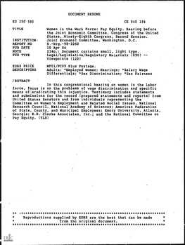 Women in the Work Force: Pay Equity. Hearing Before the Joint Economic Committee, Congress of the United States,.Ninety-Eighth Congress, Second Session