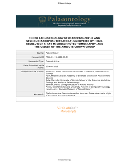 Inner Ear Morphology of Diadectomorphs And