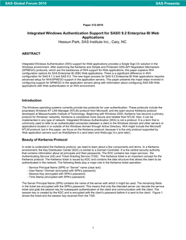 Integrated Windows Authentication Support for SAS® 9.2 Enterprise BI Web Applications Heesun Park, SAS Institute Inc., Cary, NC