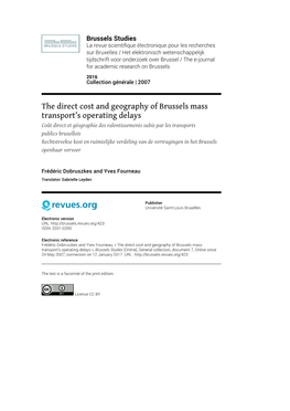 The Direct Cost and Geography of Brussels Mass Transport's Operating