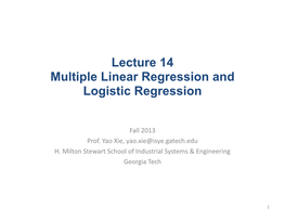 Lecture 14 Multiple Linear Regression and Logistic Regression