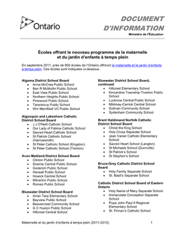 List of Schools for 2010-11 and 2011-12