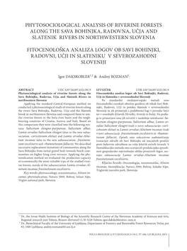 Phytosociological Analysis of Riverine Forests Along the Sava Bohinjka, Radovna, Učja and Slatenik Rivers in Northwestern Slovenia