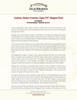 Australia, Western Australia: Happy 50Th, Margaret River! Joe Czerwinski the Wine Advocate | December 29, 2017