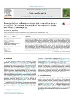 (Neuroptera, Sisyridae) from Burmese Amber Imply Nectarivory Or Hematophagy