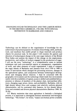 Changing Sugar Technology and the Labour Nexus in the British Caribbean, 1750-1900, with Special Reference to Barbados and Jamaica