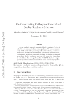 On Constructing Orthogonal Generalized Doubly Stochastic