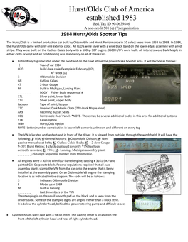 1984 Hurst/Olds Spotter Tips