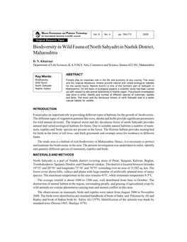 Biodiversity in Wild Fauna of North Sahyadri in Nashik District, Maharashtra