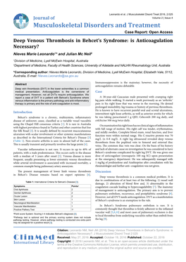 Deep Venous Thrombosis in Behcet's Syndrome: Is Anticoagulation